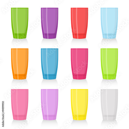 Set of colored glasses for beverages. Vector illustration