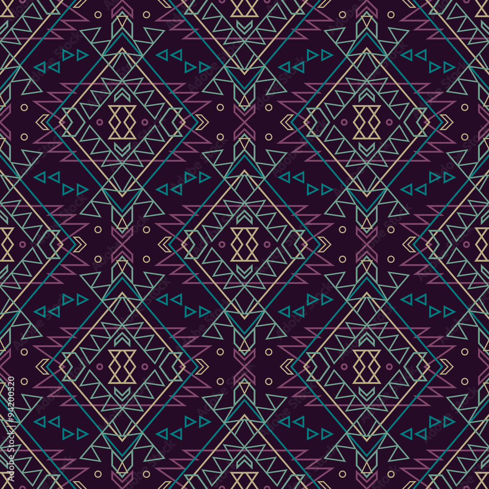 Vector grunge seamless decorative ethnic pattern. American indian motifs. Background with aztec tribal ornament.