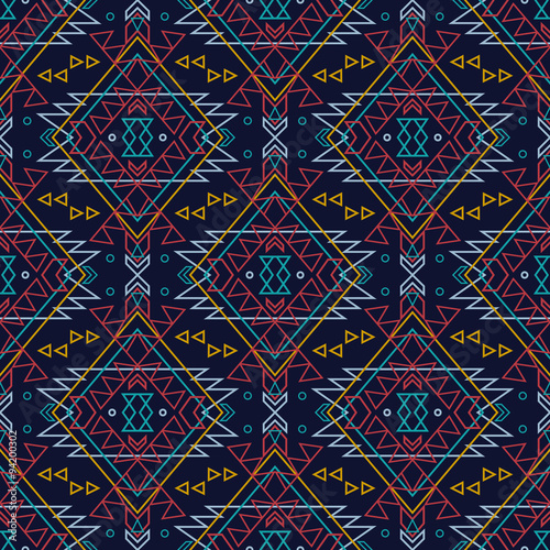 Vector grunge seamless decorative ethnic pattern. American indian motifs. Background with aztec tribal ornament.