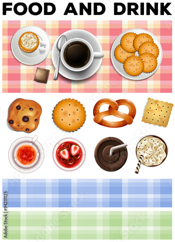 Different kind of food and drinks