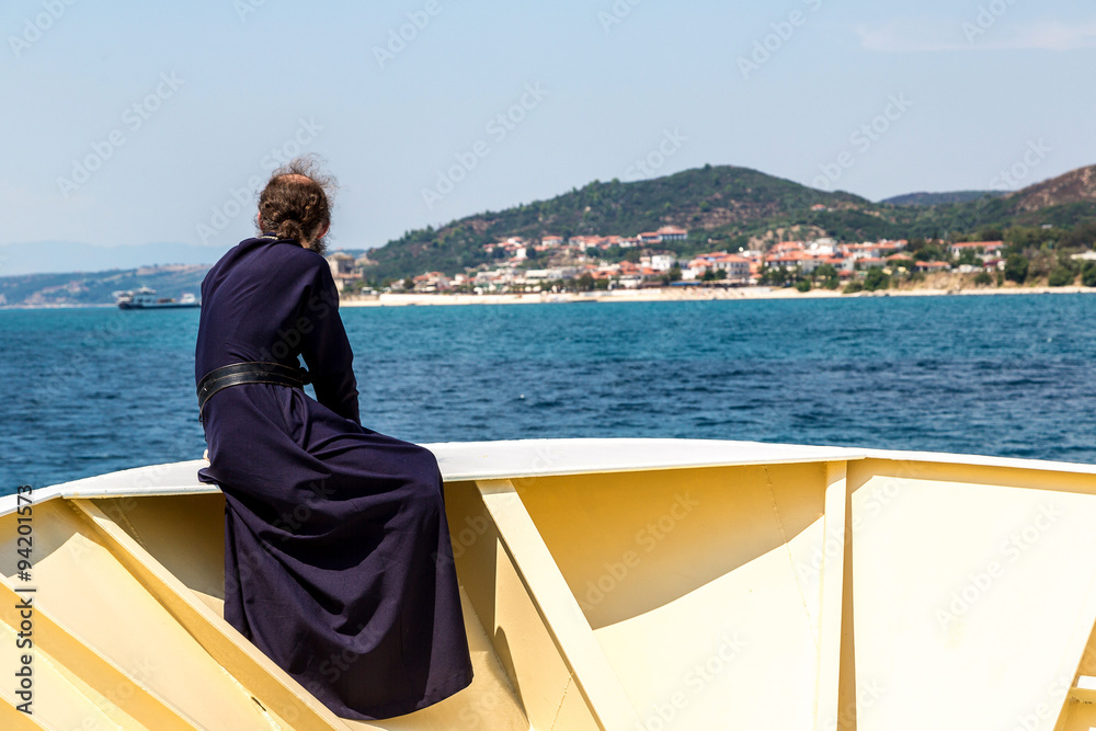 Fototapeta premium Old monk on a ship