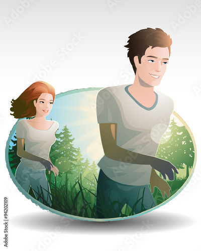 relaxing in nature / young couple feel good in nature 