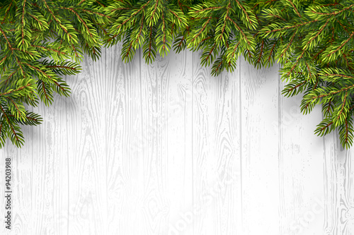 Wooden Background with Fir Branches