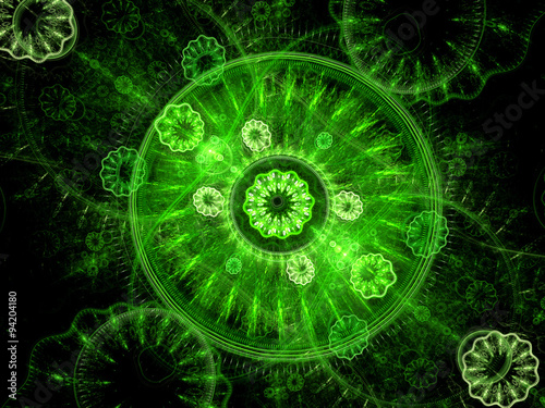 Abstract computer-generated image with green rings