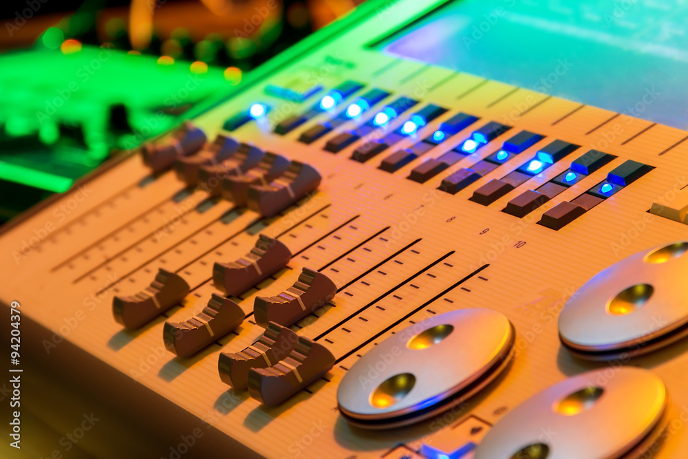Audio Control in nightclub in beautiful light effects Audio Control in nightclub in beautiful light effects