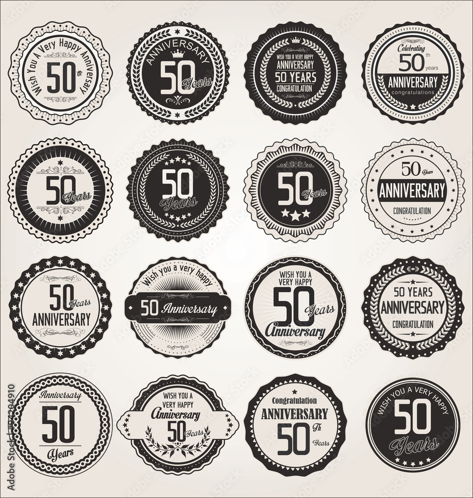 Anniversary retro labels collection 50 years