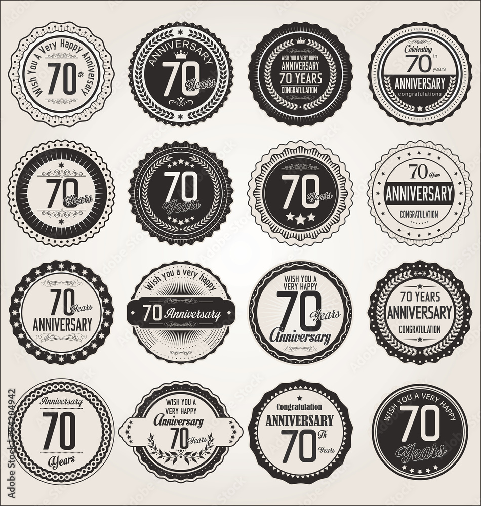 Anniversary retro labels collection 70 years