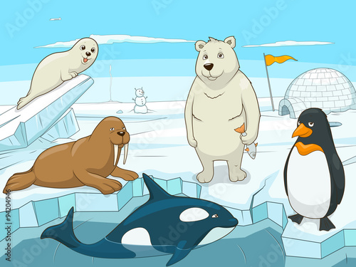 Arctic animals educational game for kids vector 
