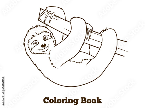 Sloth cartoon coloring book vector illustration
