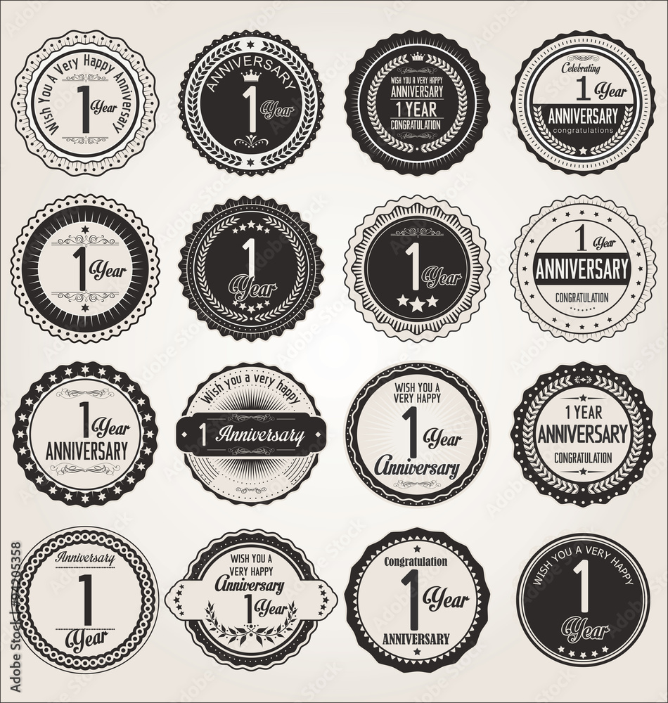 Anniversary retro labels collection 1 year Anniversary retro labels collection 1 year