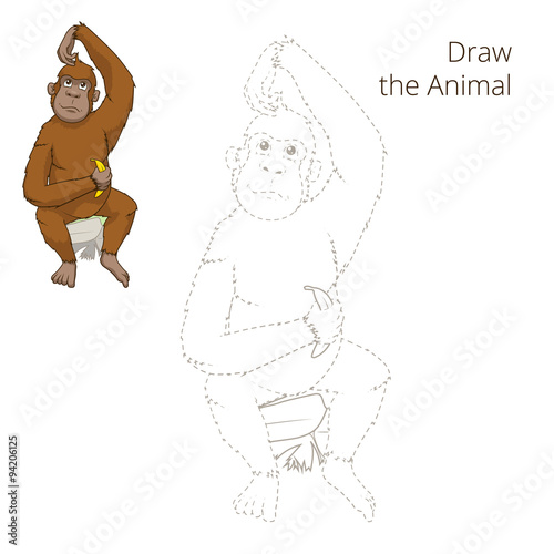 Draw the animal orangutan educational game vector