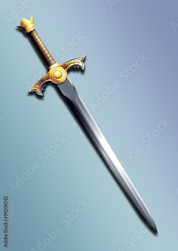sword decorated with gold with the image of the sun.