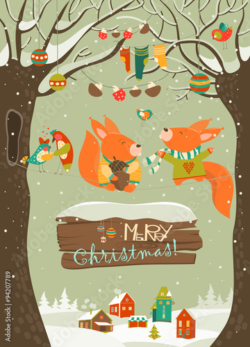 Cute squirrels celebrating Christmas