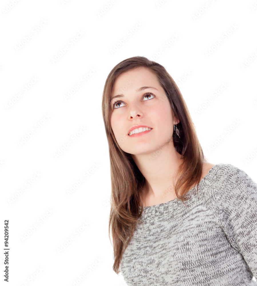 Cool brunette woman looking up Cool brunette woman looking up