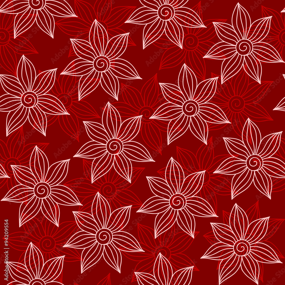Fototapeta premium Henna Mehendy Tattoo Seamless Pattern on a red background