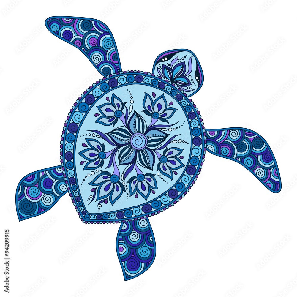 Fototapeta premium Decorative graphic turtle, tattoo style, tribal totem animal, ve