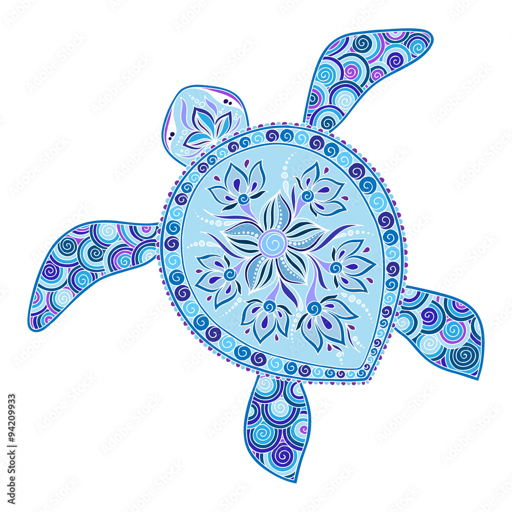 Obraz premium Decorative graphic turtle, tattoo style, tribal totem animal, ve
