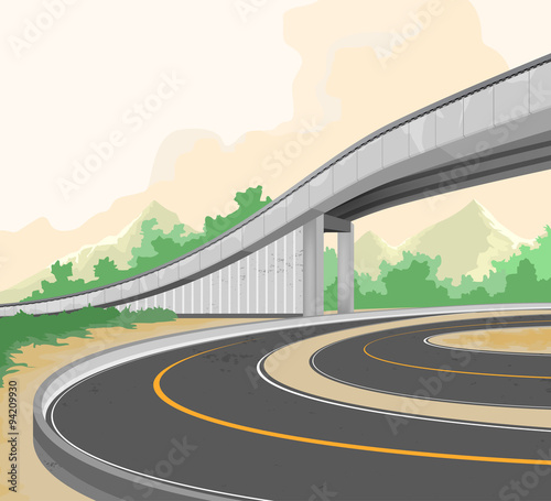 Elevated road scene on dusk,transportation vector background