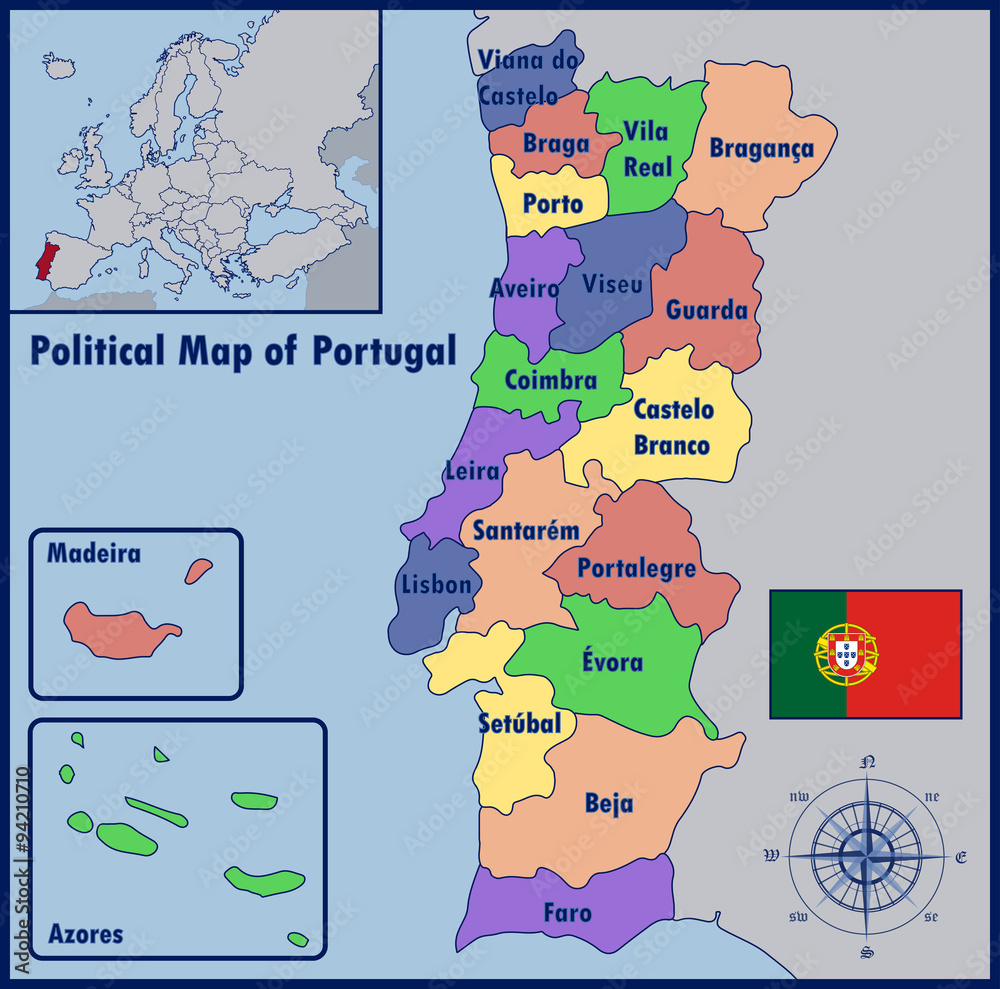 Political Map Of Portugal Stock Vector Adobe Stock 1000 F 94210710 AtPYBIYs4j3jaFW68nhcn7YpPsc15MRV