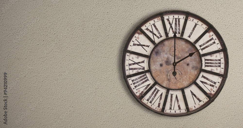 Old fashioned clock on the wall, timelapse 12H - copy space 