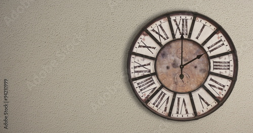 Old fashioned clock on the wall, timelapse 12H - copy space 