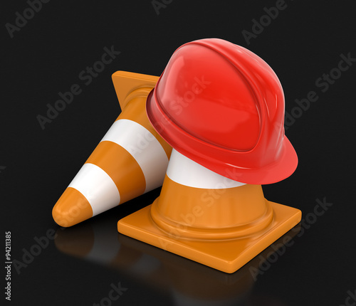 Helmet and traffic cones. Image with clipping path