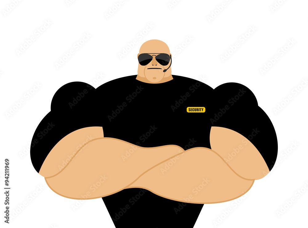 Security guard. Strong Athletic man in black clothes. Protection Security guard. Strong Athletic man in black clothes. Protection