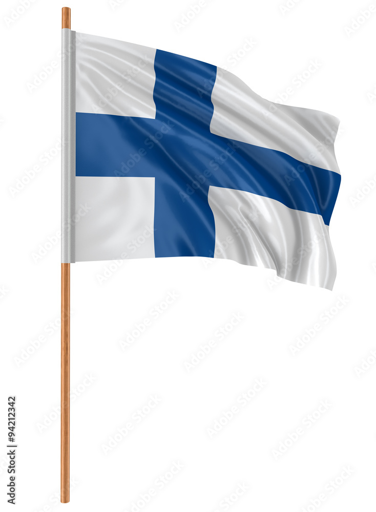 3D Finnish flag with fabric surface texture. White background. 3D Finnish flag with fabric surface texture. White background.