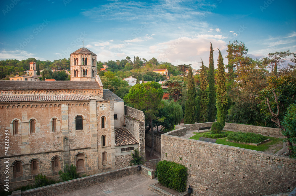 View of Sant Pere de Galligants, Benedictine abbey. Catalonia, Girona, Spain.