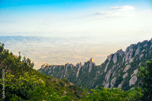Overview of the mountains of Montserrat in Barcelona. Sunset. Catalonia, Spain.