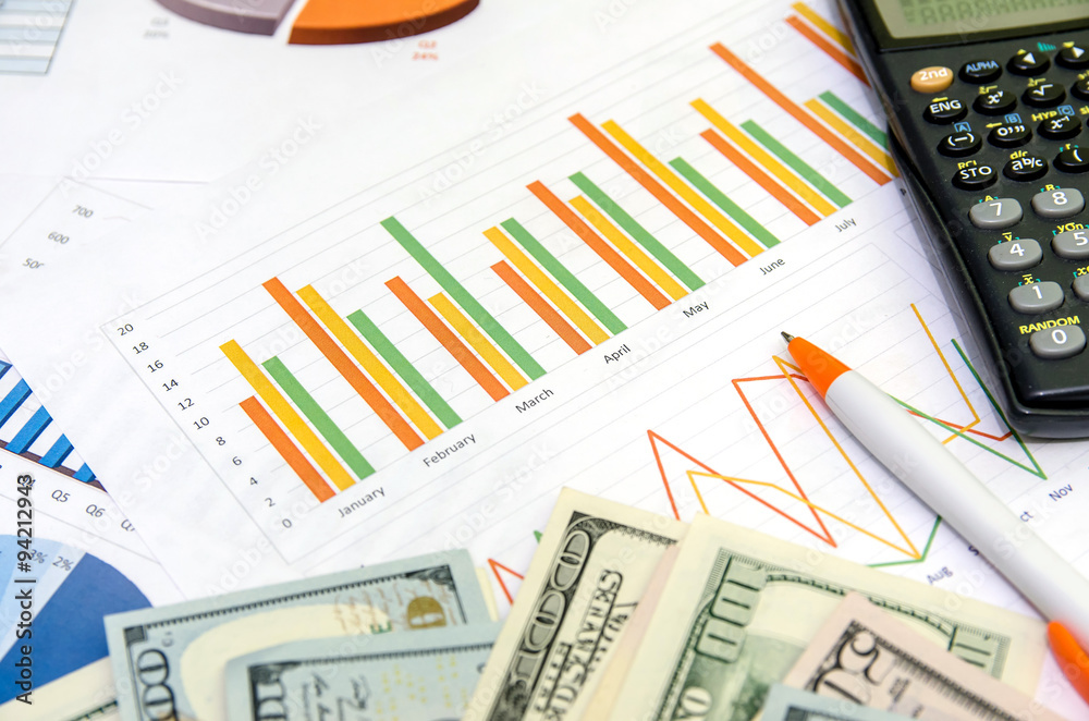 Stock market chart with hundred dollars Stock market chart with hundred dollars