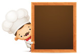 Cartoon Chef with Blank Empty Blackboard
