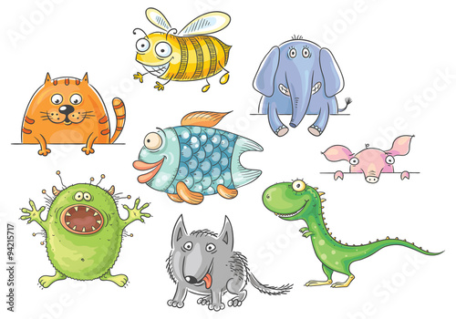 Quadro em tela Funny big-eyed cartoon animals set