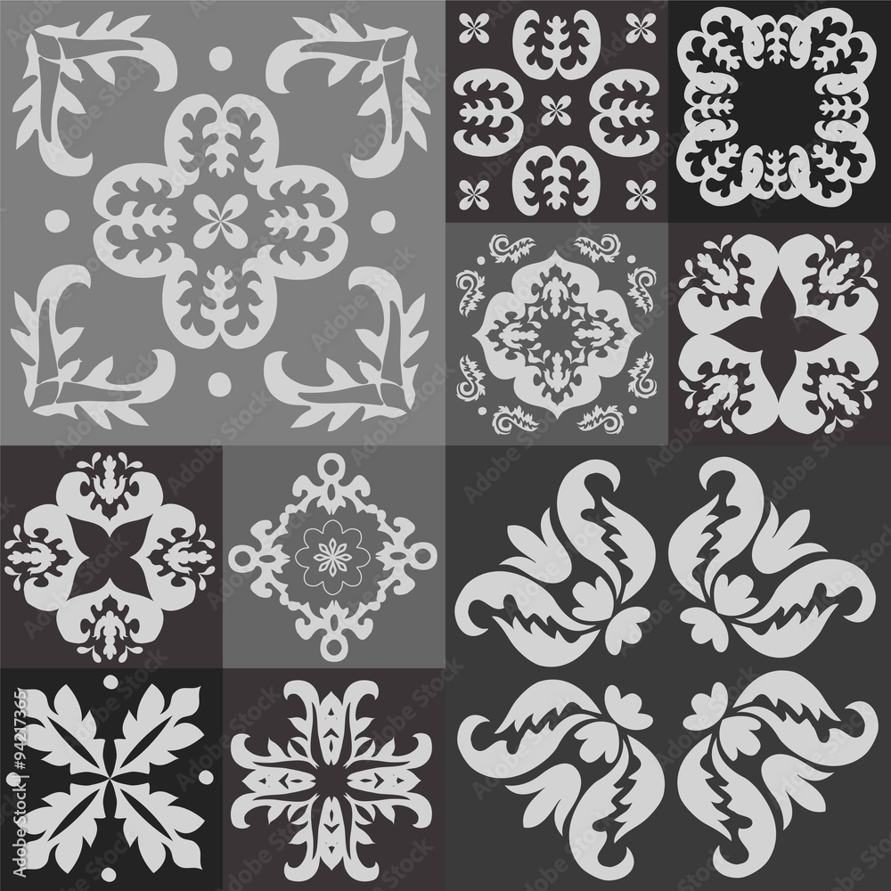 Seamless black and white pattern majolica, arabic, indian, armen