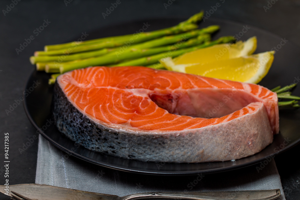 Delicious portion of fresh salmon steak Delicious portion of fresh salmon steak