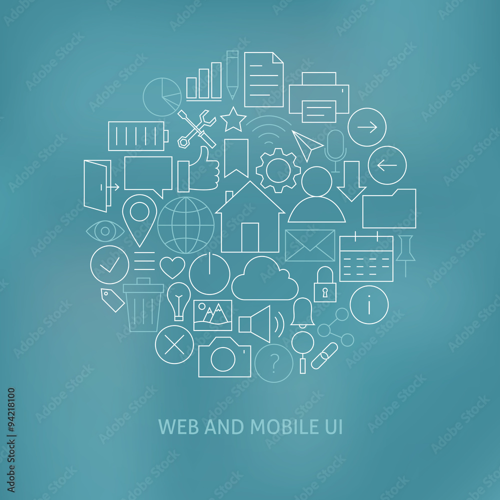 Thin Line Website and Mobile User Interface Icons Set Circle Con Thin Line Website and Mobile User Interface Icons Set Circle Con