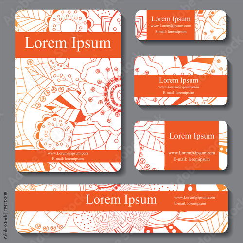 stock vector set of business card. decorative ornament. doodle d