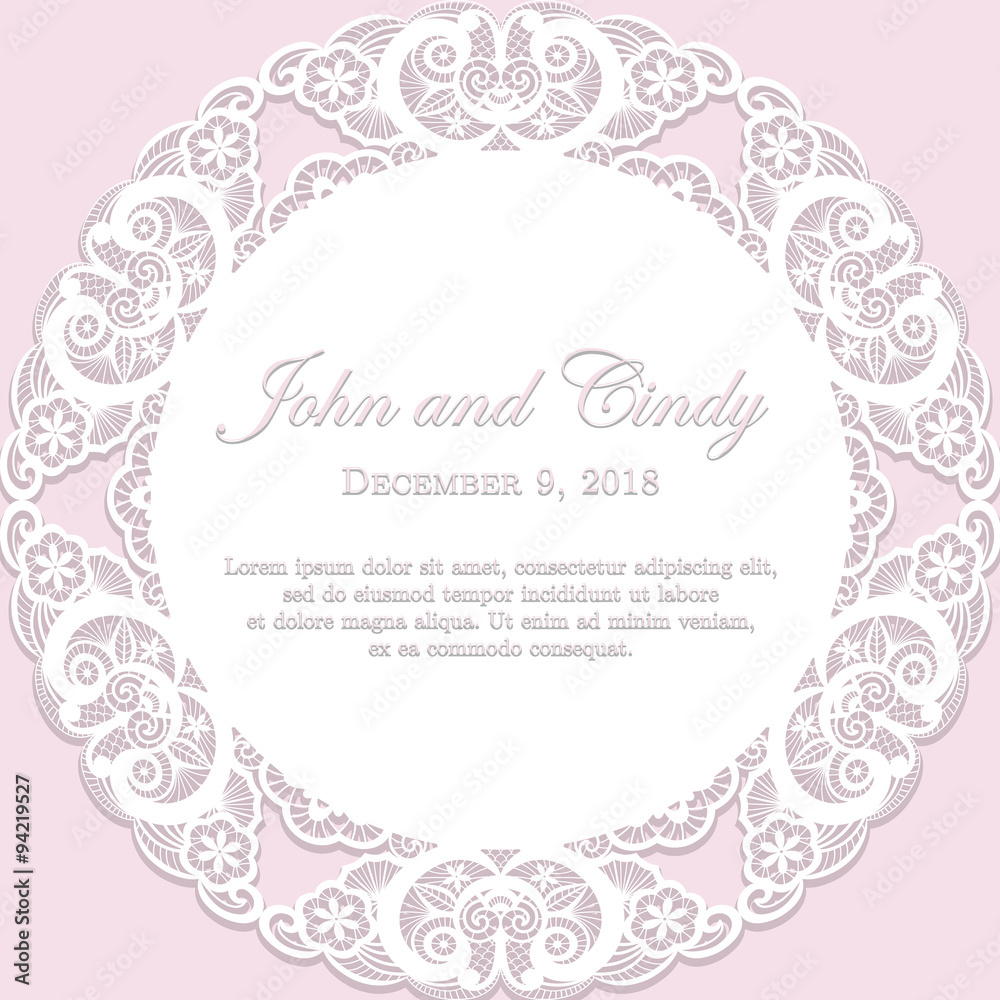 Romantic wedding announcement with white lace Romantic wedding announcement with white lace