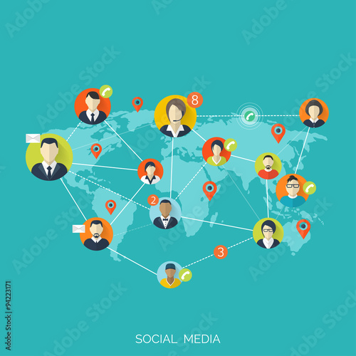 Flat social media and network concept. Business background