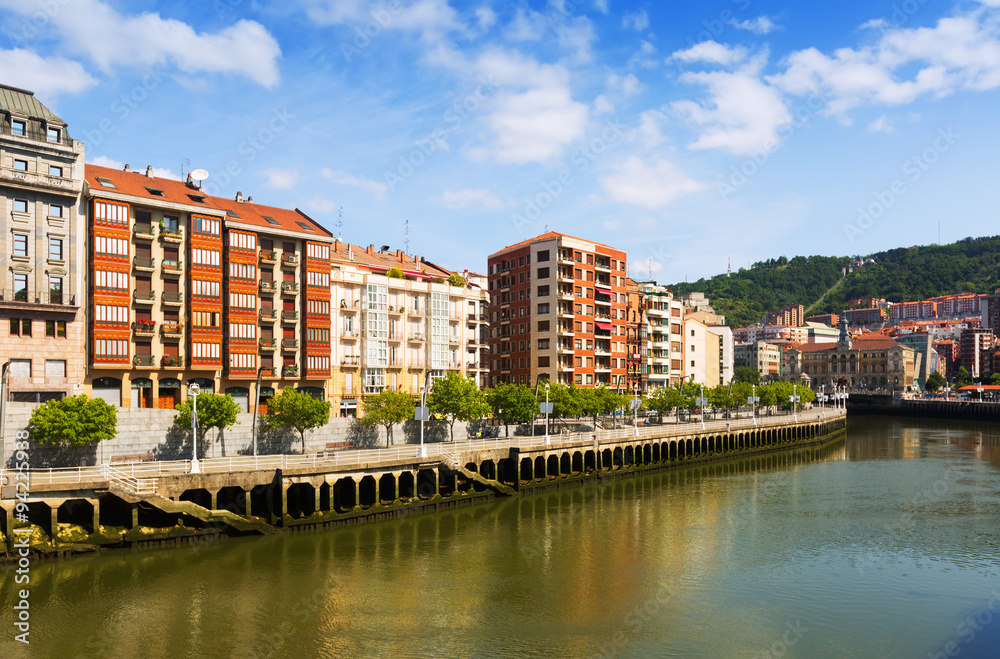 Fototapeta premium Day view of embankment of Ibaizabal river. Bilbao