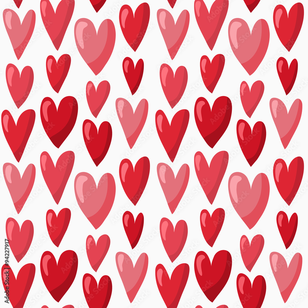 Cute Valentine's Day seamless pattern with red cartoon hearts Cute Valentine's Day seamless pattern with red cartoon hearts