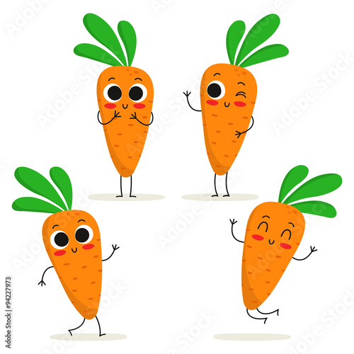 Carrot. Cute vegetable character set isolated on white