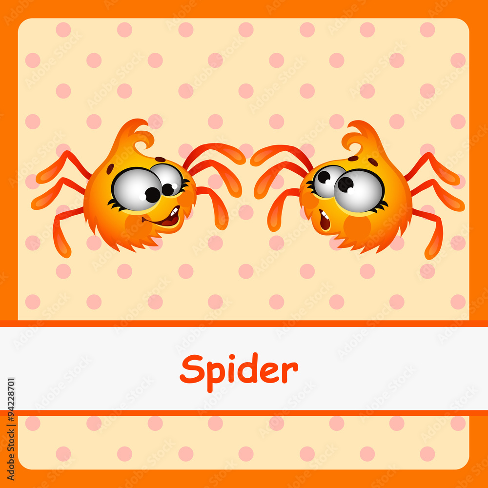 Spider, funny characters on a orange background