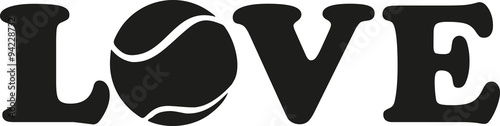 Word love with tennis ball