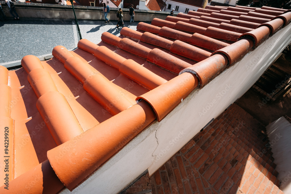Fototapeta premium Red tiled roof in historical center of Prague, Czech republic