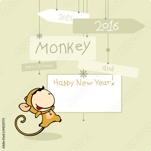 Merry Christmas and Happy New Year card with Monkey