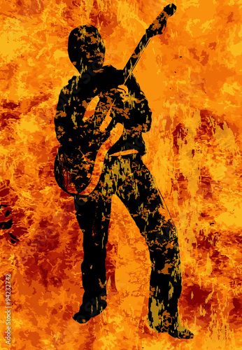 Flaming Guitarist With Electric Guitar