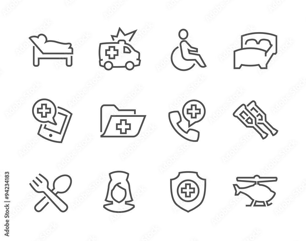 Fototapeta premium Lined Medical Transportation Icons