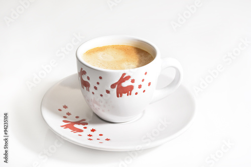 Christmas cup of coffee on white background