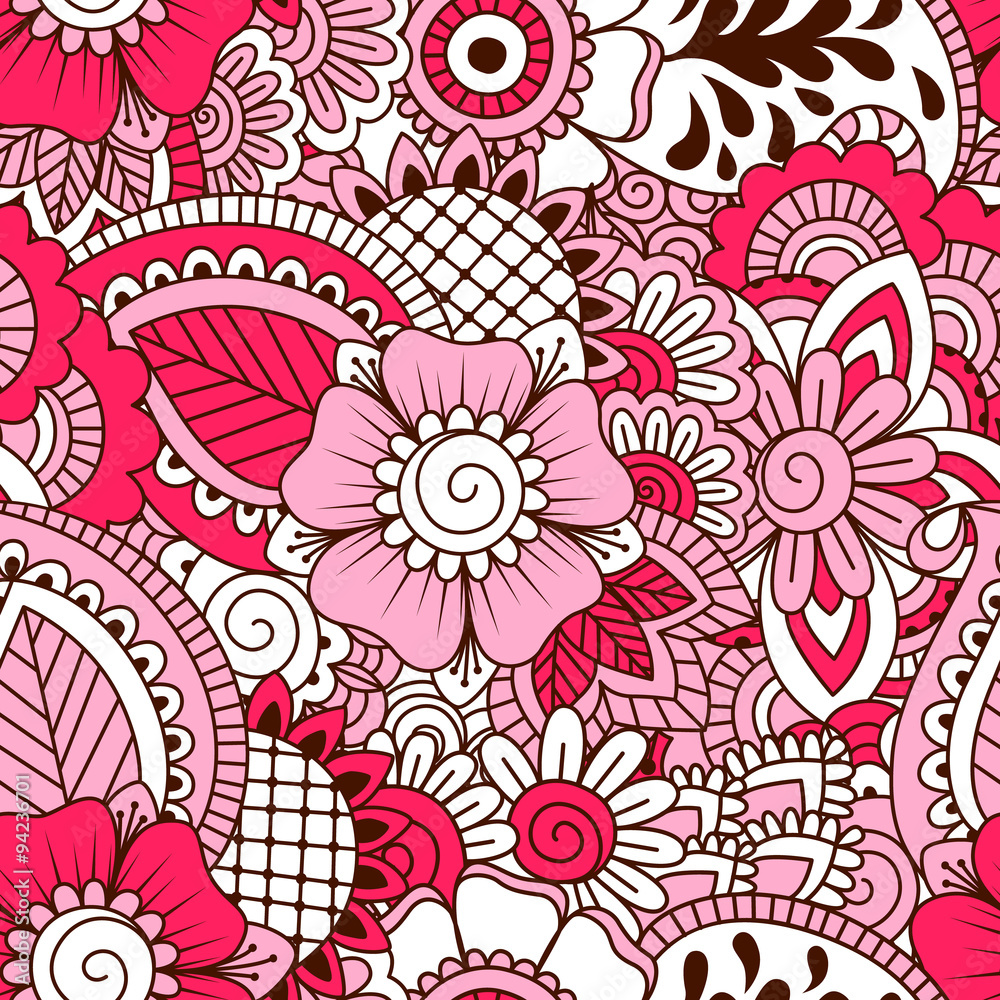 Fototapeta premium Hand drawn seamless pattern with floral elements.